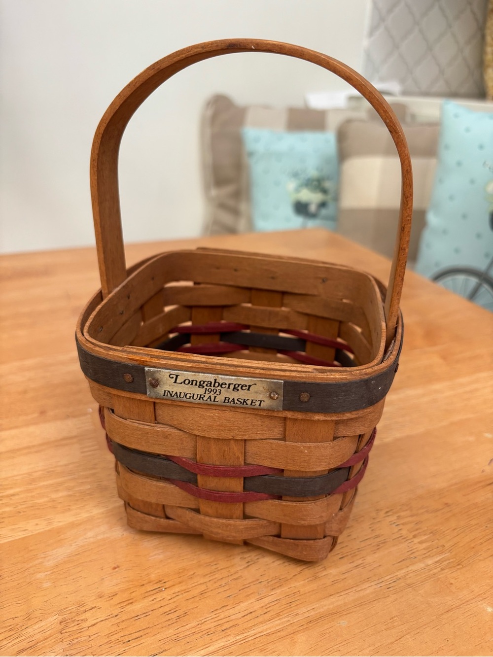 Longaberger 1993 Inaugural Handwoven Wood Basket Square Brown With Handle